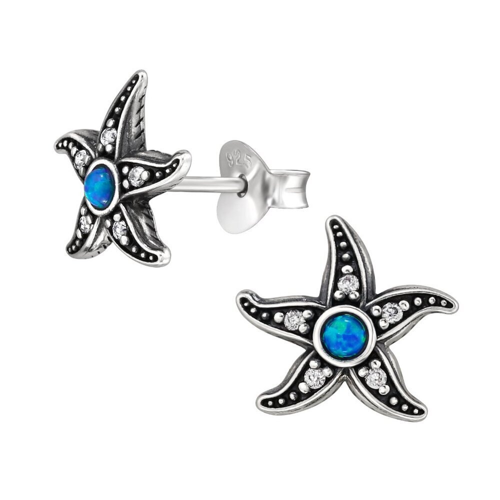 Sterling Silver Opal Starfish Stud Earrings 10mm Beach Ocean Jewelry